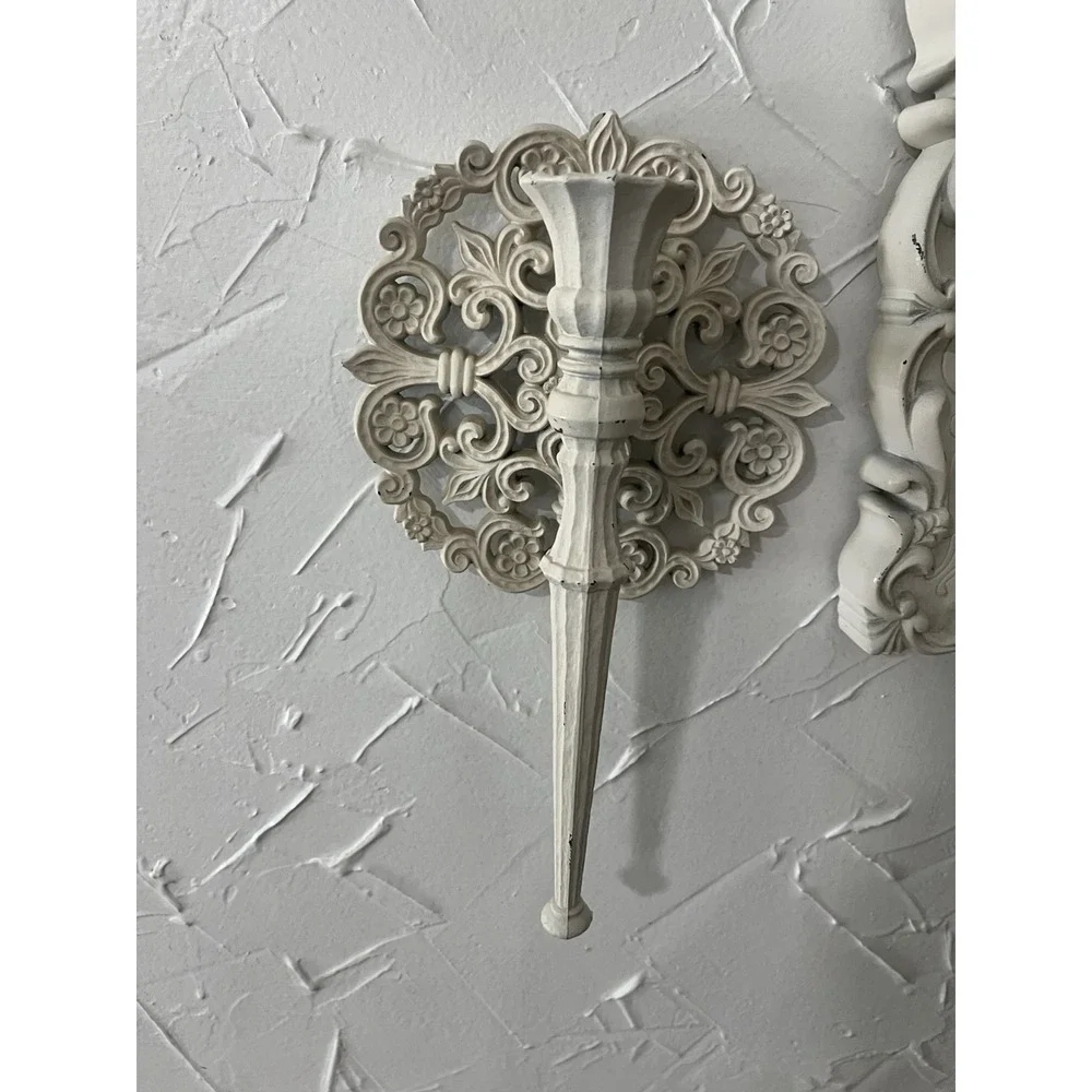 Homco  70's Wall Sconces Pair & Mirror Candleholders Chalk White MCM Boho